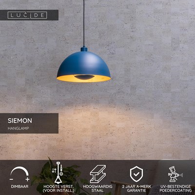 Lucide SIEMON - Hanglamp - Ø 40 cm - 1xE27 - Blauw